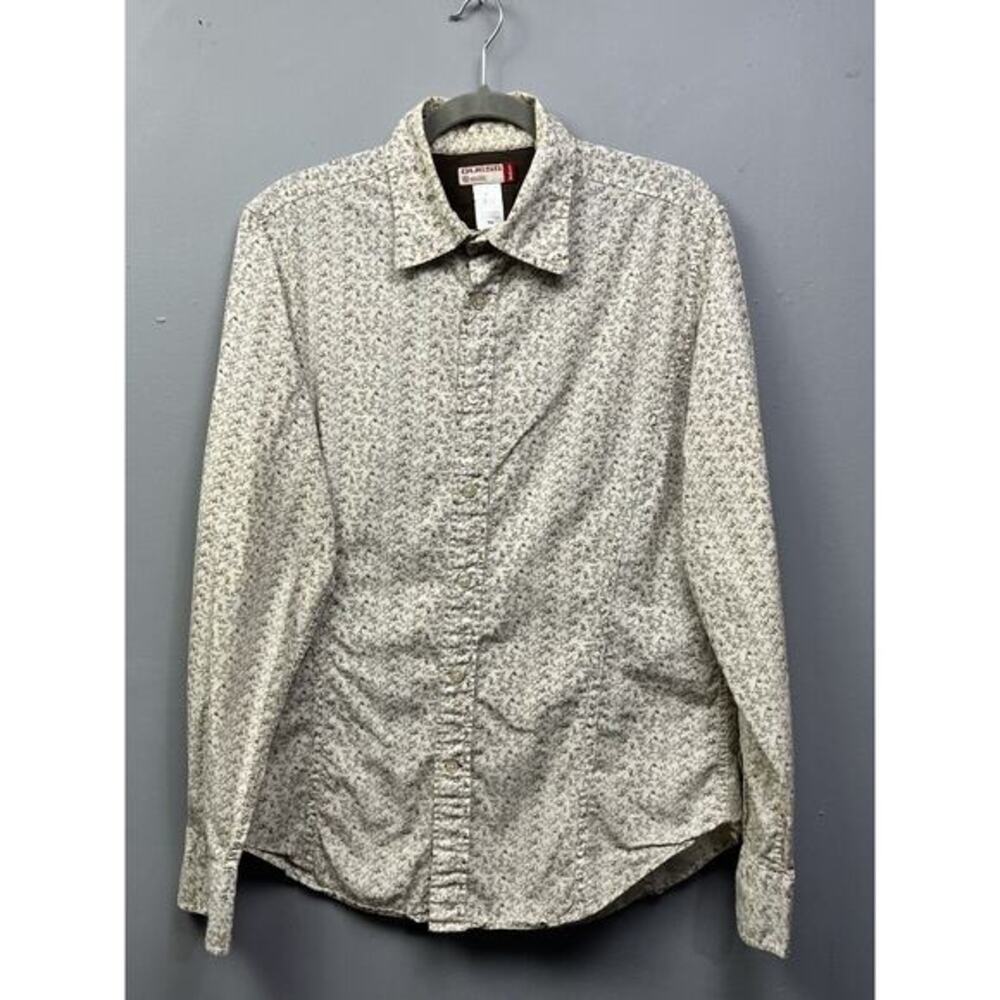 GUESS Shirt Mens Mediumā Tan Floral Button front Pocket Vintage Long Sleeve